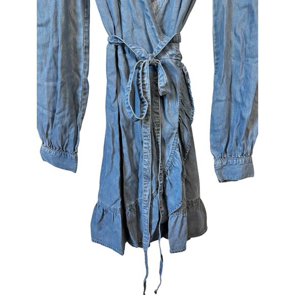 PAIGE NWOT Kendry Dress Juno Denim Chambray Size Small Long Sleeve Wrap Ruffles - Picture 5 of 11